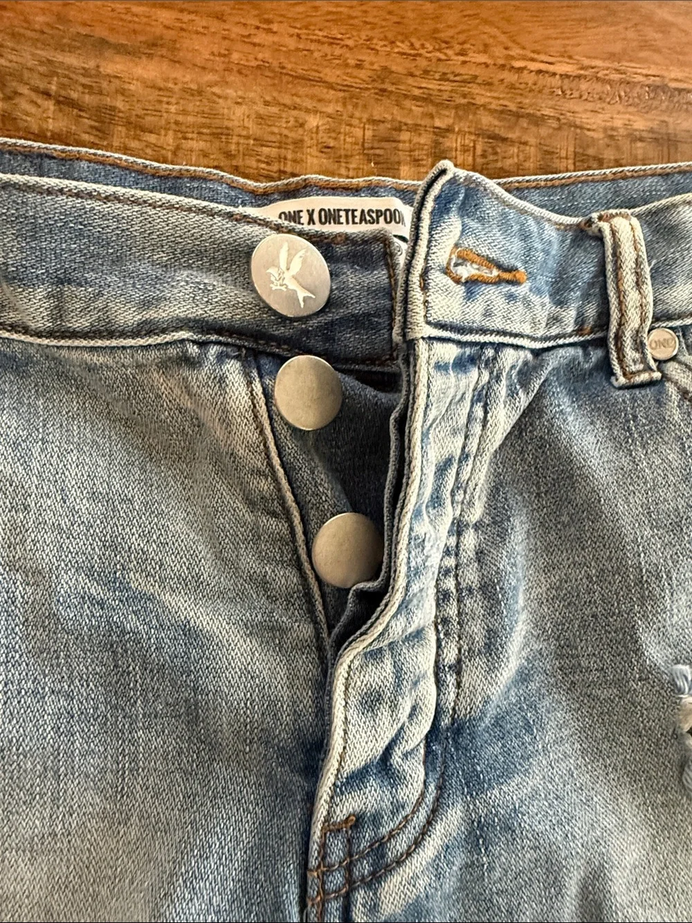 One Teaspoon Light Blue Bandits Distressed Cutoff Denim Shorts